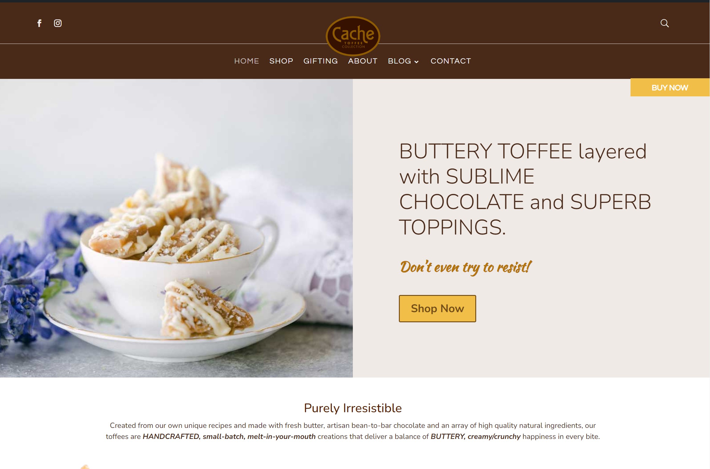 Cache Toffee Collection website design